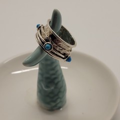 Vintage Mexico 925 Sterling Silver Spinner Band Ring Hammered Fidget Size 7.5