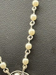 Vintage Crown Trifari Y Drop Necklace Marcasite & Faux Pearl Pendant 33 In #613