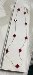 Vintage Sterling Silver 925 Ruby Red Acrylic Beaded Station Necklace Elegant 18”