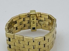 H Stern Vintage 18k Yellow Gold Baguette Diamond Mesh Brick Chain Ring Size 8