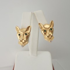 Jackie Collins Matte Gold Tone Rhinestone Panther Pin Brooch Clip Earring Set