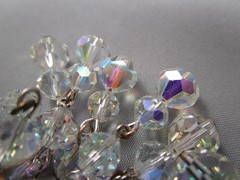 NICE Vintage Dangling Beaded Clear AB Faceted Crystal Clip on Earrings 195D