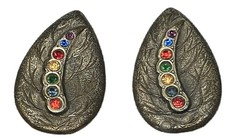 Antique Art Deco Bejeweled Metal Leaf Clip On Earrings | Appr 1.5″L & .75″W