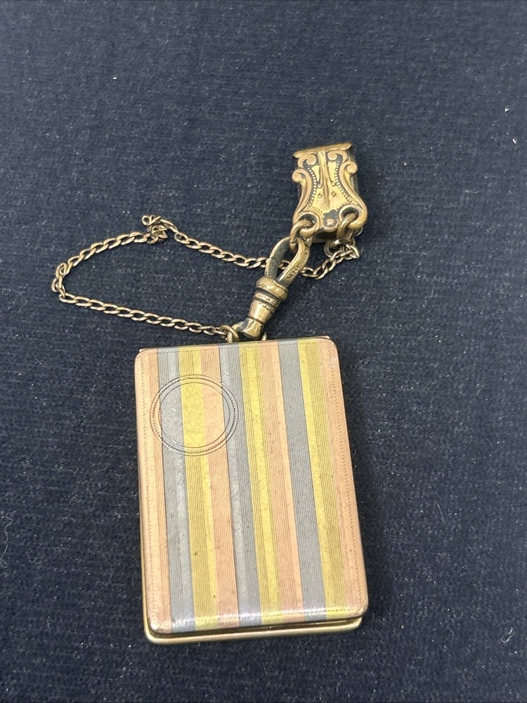 Vintage MH & company Marathon Gold Multi striped Rectangular locket Signed