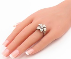 925 Sterling Silver Vintage Ring Pink Topaz Floral Blossom Band Sz 7 RG34877
