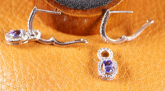 Tanzanite CZ Halo Charm Huggie Hoop Earrings Rhodium Over Sterling Silver By JTV