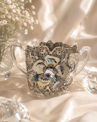 Vintage Style to Modern Jewelry Lot in Glass Dish Silver Tone Rhinestone Mix