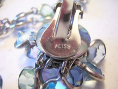 WEISS Open Back BEZEL Set MINT & BABY BLUE RHINESTONES Dangling NECKLACE & ERR