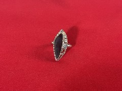 Vintage Emmons Black Marquise Cabochon Rhinestone Adjustable Ring Silver Tone Co