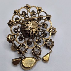 Kramer of NY AB Rhinestone Brooch Gold Tone Dangle Chandelier Signed READ