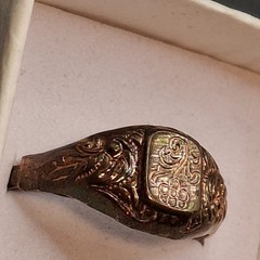 Antique Edwardian Gold Tone Shield Signet Ring Botanical Floral Crest Size 10