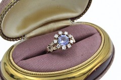 Antique Victorian 12K Gold .95 Tanzanite .45 CTW Diamond Ring Sz 6.5