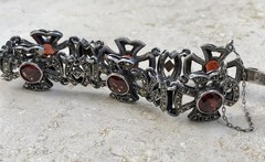 💥❤️✨VINTAGE 925 STERLING SILVER GARNET & MARCASITE MALTESE CROSS BRACELET ✨❤️💥