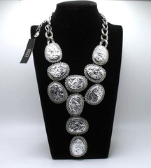 Vintage RJ Graziano runway statement necklace Silvertone and rhinestones