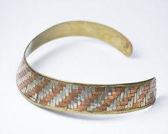 Vintage Jewelry Set Mixed Metal Woven Copper Brass Silver Collar & Cuff Bracelet