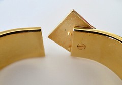 Vintage Oval Hermes 18K Gold Plated Loquet Clic Clac Bracelet Fan Enamel Design