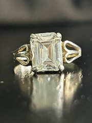 Vintage Ring Size 8.5 Silver 925 Emerald French Cut CZ