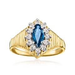 Vint Marquise Sapphire Rng w Diamonds in 14k Gold Size 7