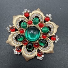 HUGE Jewel Tone Flower Rhinestone Brooch Pin J26