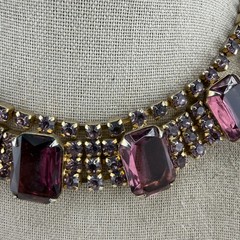Vintage Purple Rhinestone Necklace Gold Tone 14”