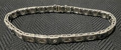 Antique Edwardian 14K White Gold Diamond Blue Sapphire Platinum Bracelet