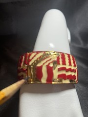 Vintage Lanvin Paris Couture Runway Red, Cream and Gold Enamel Bracelet-RARE!