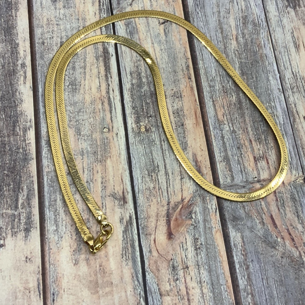 Vintage classic unisex slinky gold tone herringbone chain necklace