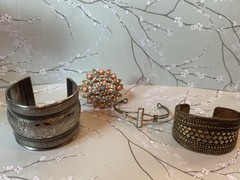 MCM Mixed Lot of 4 Bracelets Bangles Brooch Silver Gold Pink Blue