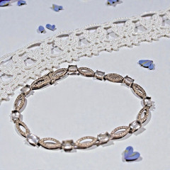 Vintage SUN 925 Sterling Silver Cubic Zirconia CZ Oval Link Bracelet, 7.75″