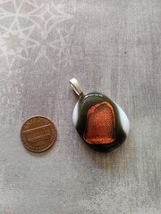 Vintage pendent artisan art glass 3D fiery precious metal foil boro silica