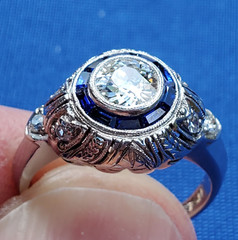 Original EARTH MINED DIAMOND Engagement Ring Deco PLATINUM SAPPHIRE Solitaire 5