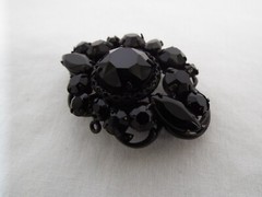 Vintage REGENCY Japanned Jet Black Rhinestone Pin Pendant Brooch Signed Mourning