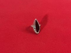 Vintage Emmons Black Marquise Cabochon Rhinestone Adjustable Ring Silver Tone Co
