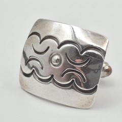 Vintage Native American 925 Sterling Silver Stamped Cloud Bullet Back Cuff Links
