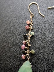 Art Deco Style Dangle Earrings Green Glass Beads Teardrop Boho Drop Statement