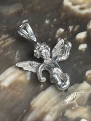 Vintage Winged Angel Pendant Charm In Solid Sterling Silver