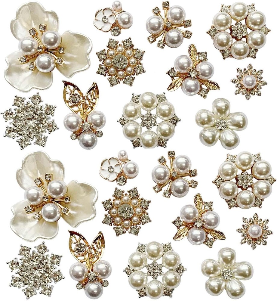 22 Pieces Pearl Rhinestone Buttons Rhinestone Faux Pearl Embellishments Pearl Br