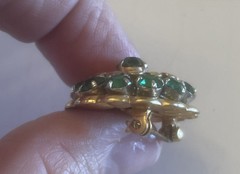 Vintage Barclay Green Rhinestone Gold Tone Art Deco Pin 1” Signed