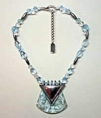 Vintage Anthony Alexander Silver Tone Blue/Teal Lucite Statement Necklace 20″
