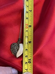 VINTAGE THAI Sterling Silver Mother of Pearl Markasite Heavy Locket 18” Chain