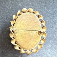 Antique Gold Tone Opaline Cabachon C Clasp Brooch Pin