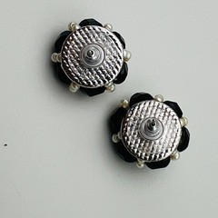 Vintage Style Cluster Earrings Pierced Stud Round Black Bead Faux Pearl Elegant