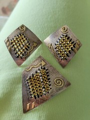 VTG SHARON M. DONOVAN MICHIGAN EARRINGS & PIN 14KT GOLD STERLING AWESOME DESIGN