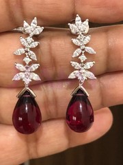 Ruby Teardrop Simulated Diamond Dangle Drop Floral Earrings Art Deco 925 Silver