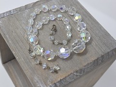 Vintage AB Crystal Graduated Necklace Strung on Chain Beaded 17-19 Inches