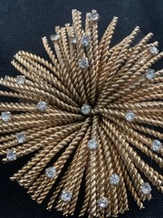 Vintage Bergere Gold Tone Starburst Brooch Pin & Clip Earrings Set Atomic Rope