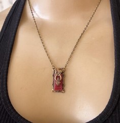 Vintage Necklace Art Deco Revival Filigree Pendant Red Carnelian Czech Glass