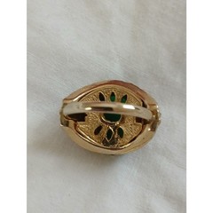 Vintage Gold Tone Green Faux Jade Cocktail Ring Size 6.5 Rhinestone Accent