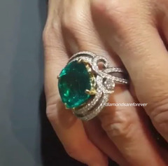 Stunning Colombian Green Cushion Cut 15.04CT Emerald With CZ Accents Unique Ring