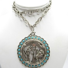 Native American Southwestern Style Large Pendant Necklace Reservation Vintage